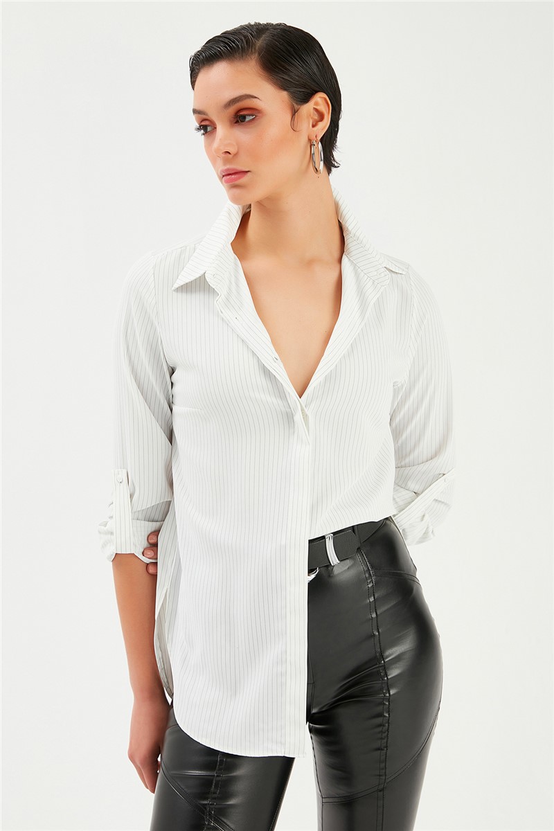 Women's Striped Loose Shirt - Ecru #364524