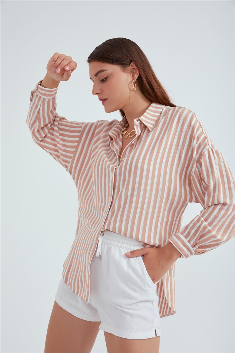 Sateen Women's Shirt - Brown, White #309408
