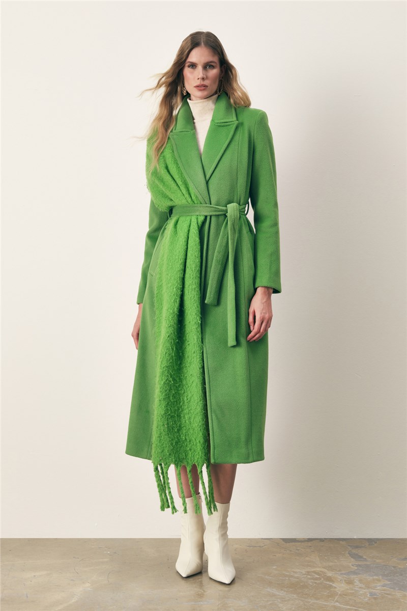 Women's Loose Belted Coat - Green #405803