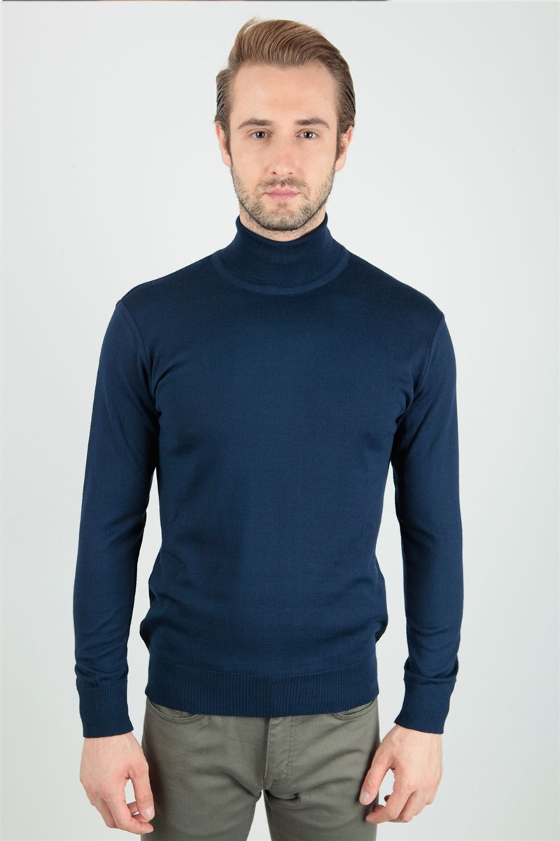 Men's Turtleneck Jumper - Navy Blue #269478