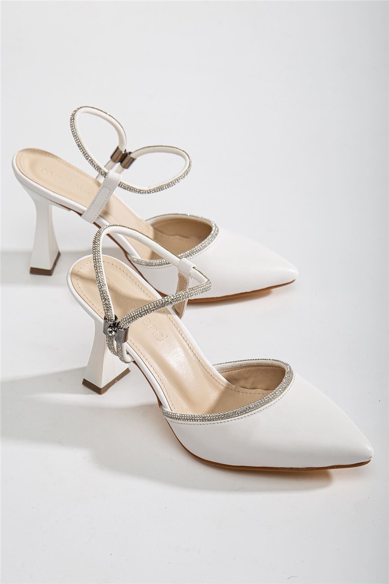 Women's sandals with decorative stones - White #366148
