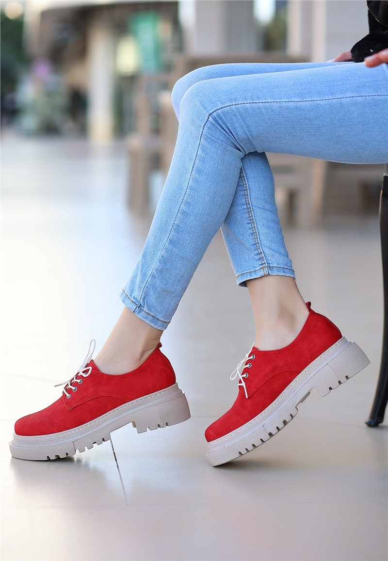 Women's Lace Up Shoes - Red #366658