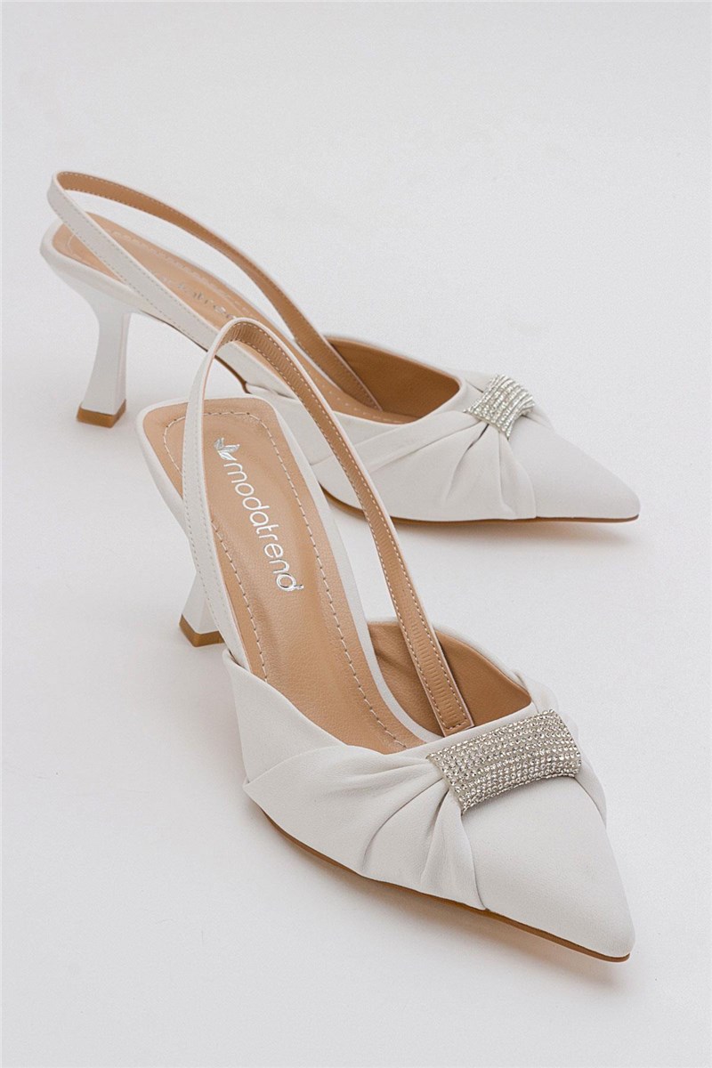 Women's Satin Heeled Sandals - White #385432
