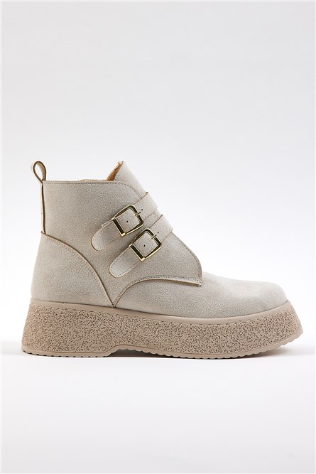 Stivali con fibbia laterale in pelle scamosciata da donna - Beige chiaro #406828 Stivali con fibbia laterale in pelle scamosciata da donna - Beige chiaro #406828
