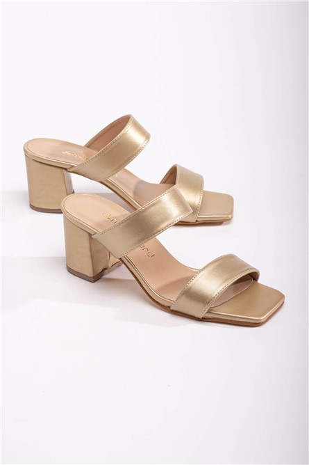 Pantofole con tacco a 2 strisce da donna PELLE D'ORO # 370790