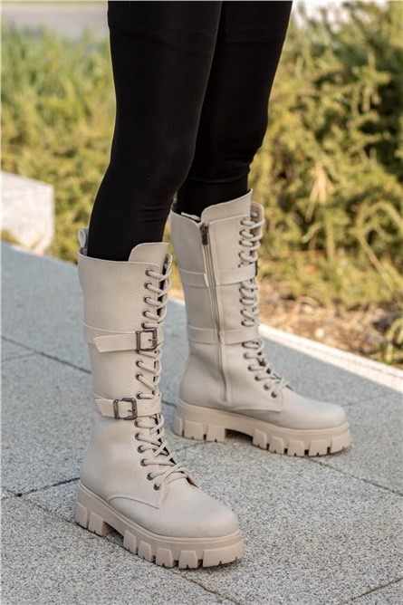 Stivali con fibbia laterale da donna - Beige chiaro #362972