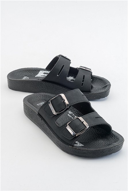 Ciabatte piatte da donna con 2 fibbie NERE #371283