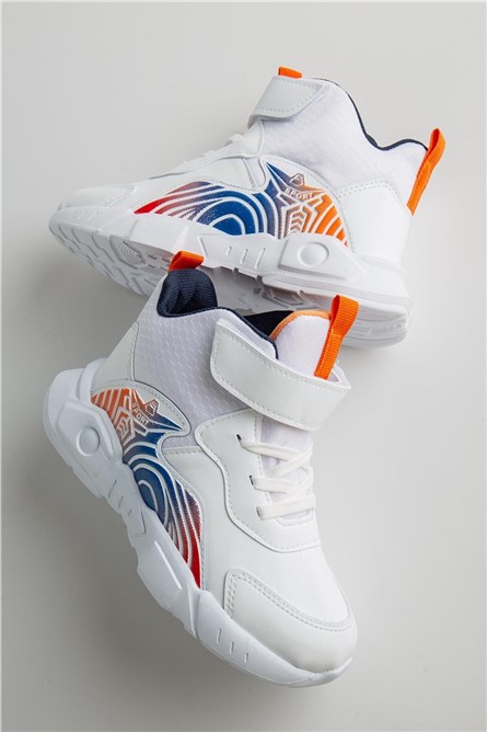 Children's sports shoes with laces and Velcro strap - White #362432