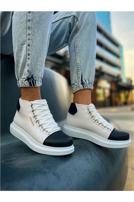 CH258 GBT Stivali stringati da uomo - Bianco con nero #366292