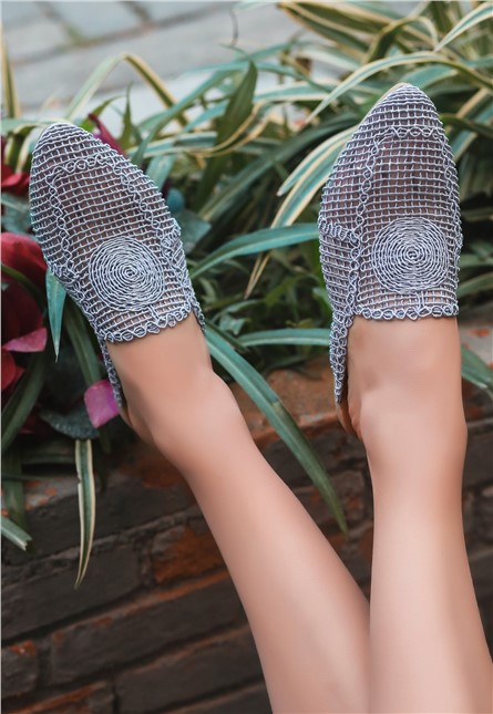 Pantofole lavorate a maglia da donna - Grigio #366643