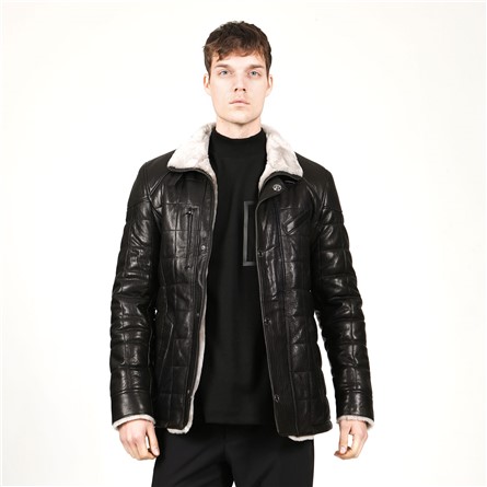 DERİCLUB Cappotto uomo in pelle naturale con fodera karakul E2012 - Nero #366173