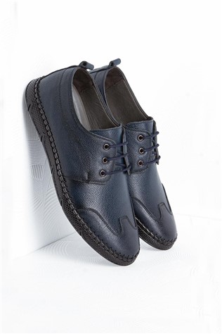 Męskie buty skórzane FRANK PETER - ciemnoniebieskie  649587