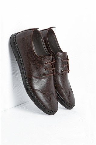 Męskie buty skórzane FRANK PETER - ciemnobrązowe  649591