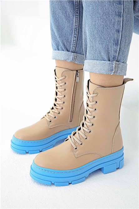 Stivali stringati da donna - Beige con blu #320758