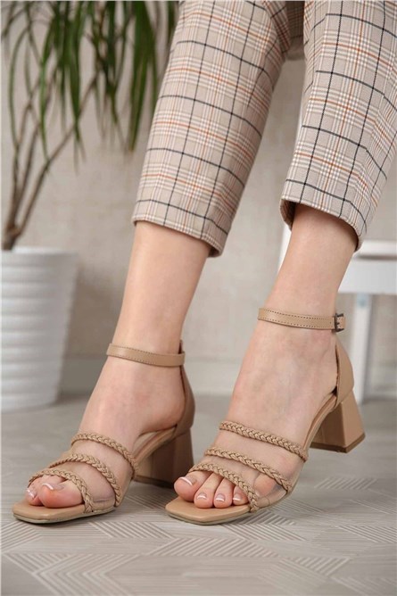 Sandali con tacco da donna - Beige 301209