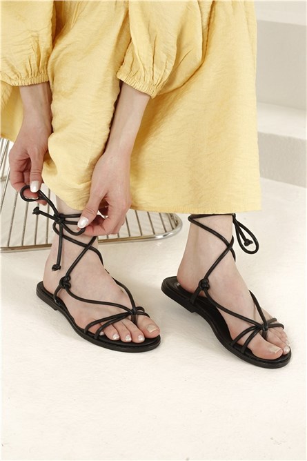 Women's sandals with laces - Black #327952