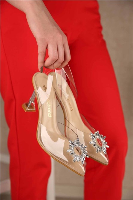 Sandali con tacco da donna - Beige 300861