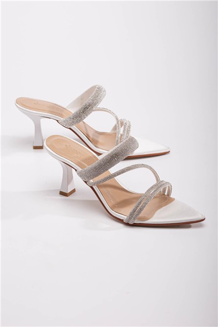 Ciabatte da donna con tacco in pietra WHITE SATIN # 370733