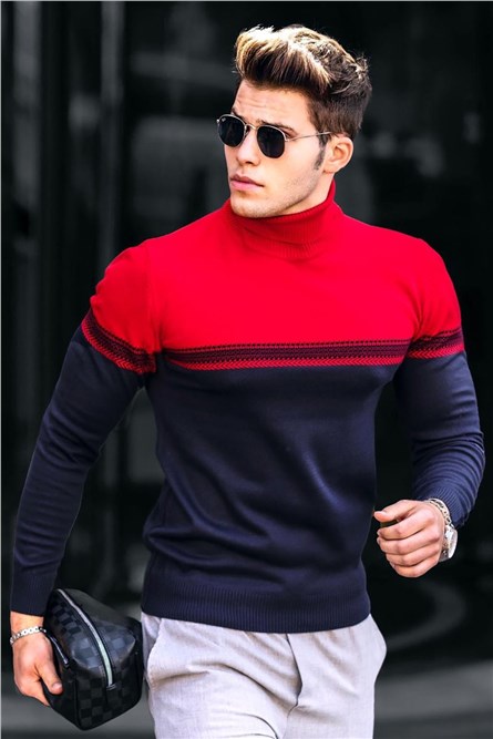 Maglione da uomo 4675 - Rosso e blu navy 289042