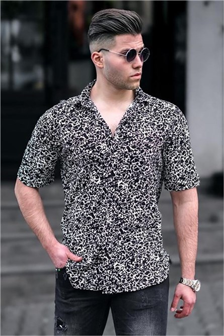 Camicia a maniche corte da uomo 4935 - Nero/Bianco 292864