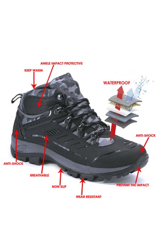 Męskie buty turystyczne - czarne/kamuflaż  202158