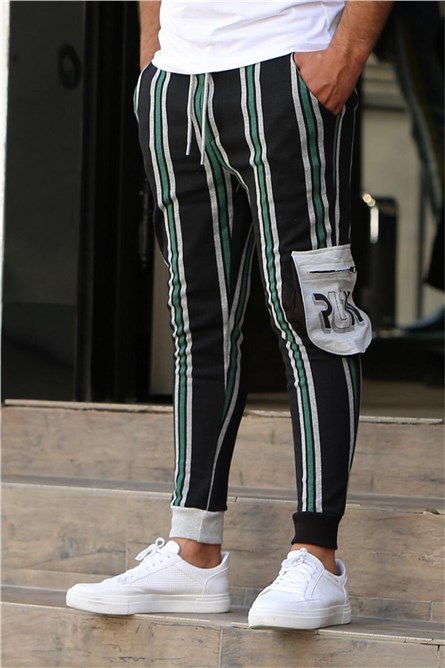 Pantaloni sportivi da uomo 4087 - Neri con verde 286082