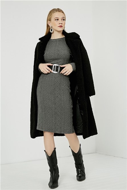 Shoulder Padded Long Sleeved Sheath Dress