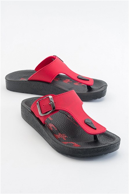 Pantofole piatte da donna con infradito ROSSO # 371284