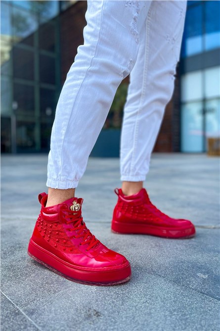 CH973 Stivali con lacci per uomo - Rosso # 385139