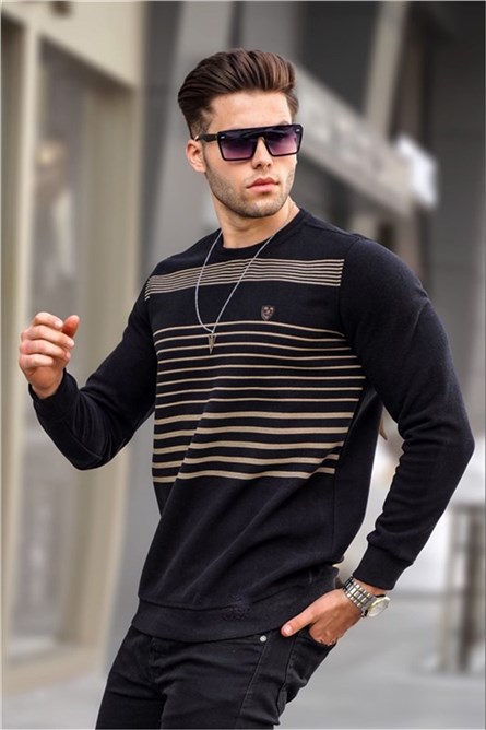 Maglione lavorato a maglia da uomo 5961 - Nero # 357892