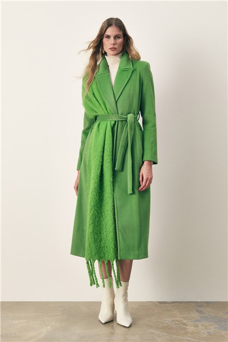 Women's Loose Belted Coat - Green #405803