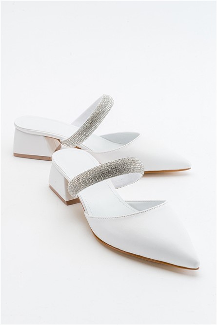 Pantofole con tacco da donna a pelo singolo PELLE BIANCA # 371272