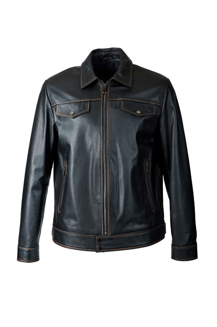 Giacca da uomo in vera pelle WM206 - Nera #411748