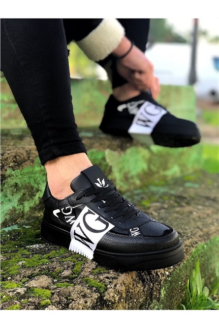 Scarpe casual da uomo WG202 - nere con bianco #364984