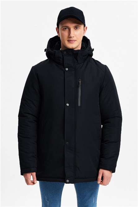 Parka impermeabile con cappuccio staccabile foderato in pile RCP-16 da uomo - Nero #408164