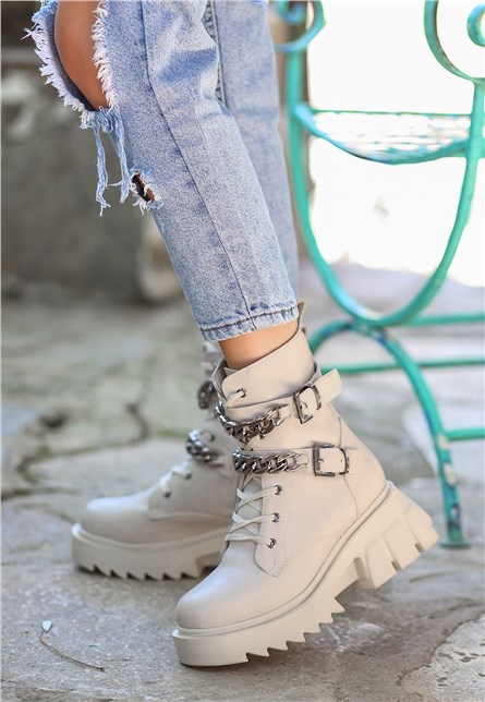 Stivali da donna con suola spessa - Beige chiaro #407994