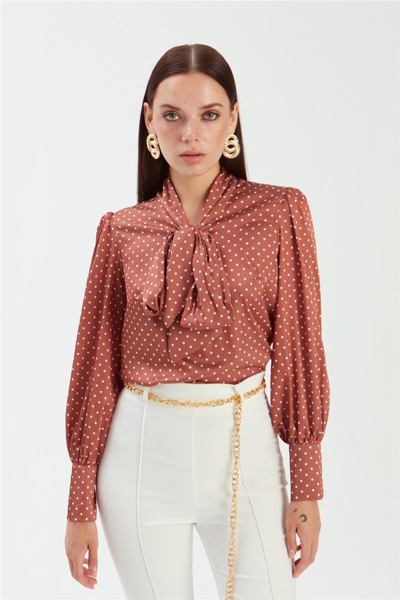 Women's blouse with shawl collar - Brown #361841