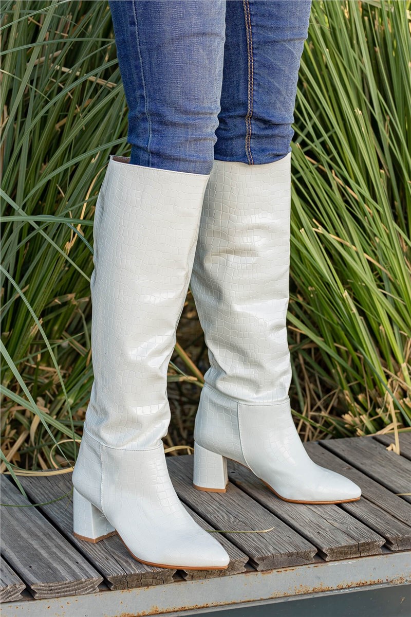 Women's Heeled Boots - White #361980