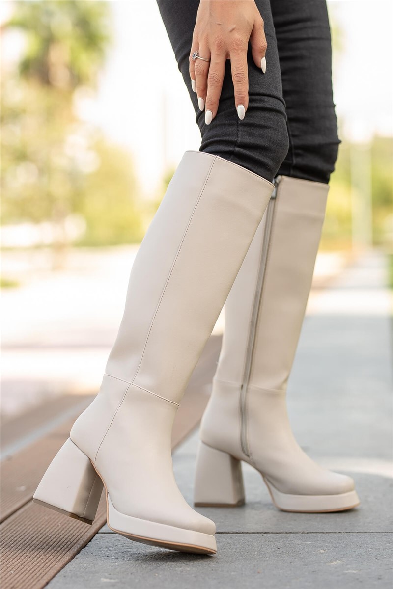 Women's Platform High Heel Boots - Light Beige #362355