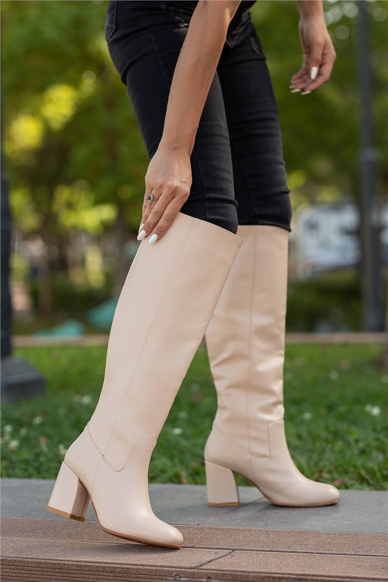 Women's Heeled Boots - Beige #362424