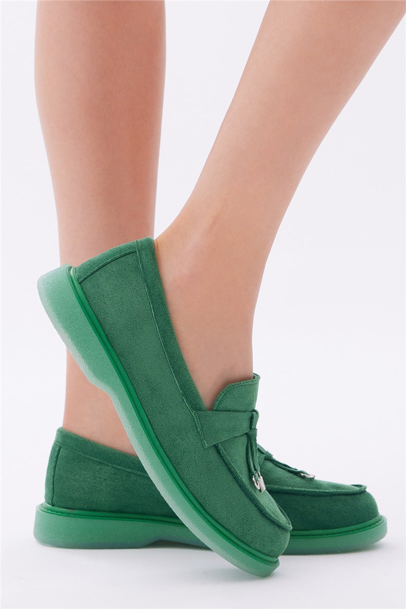 Women's Suede Ballerina Shoes - Green #401014