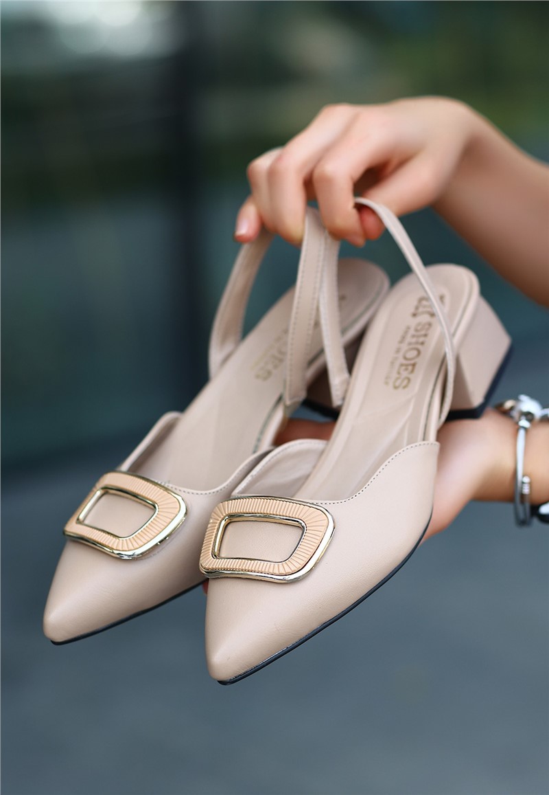 Women's Heeled Ballerina Shoes - Beige #383663