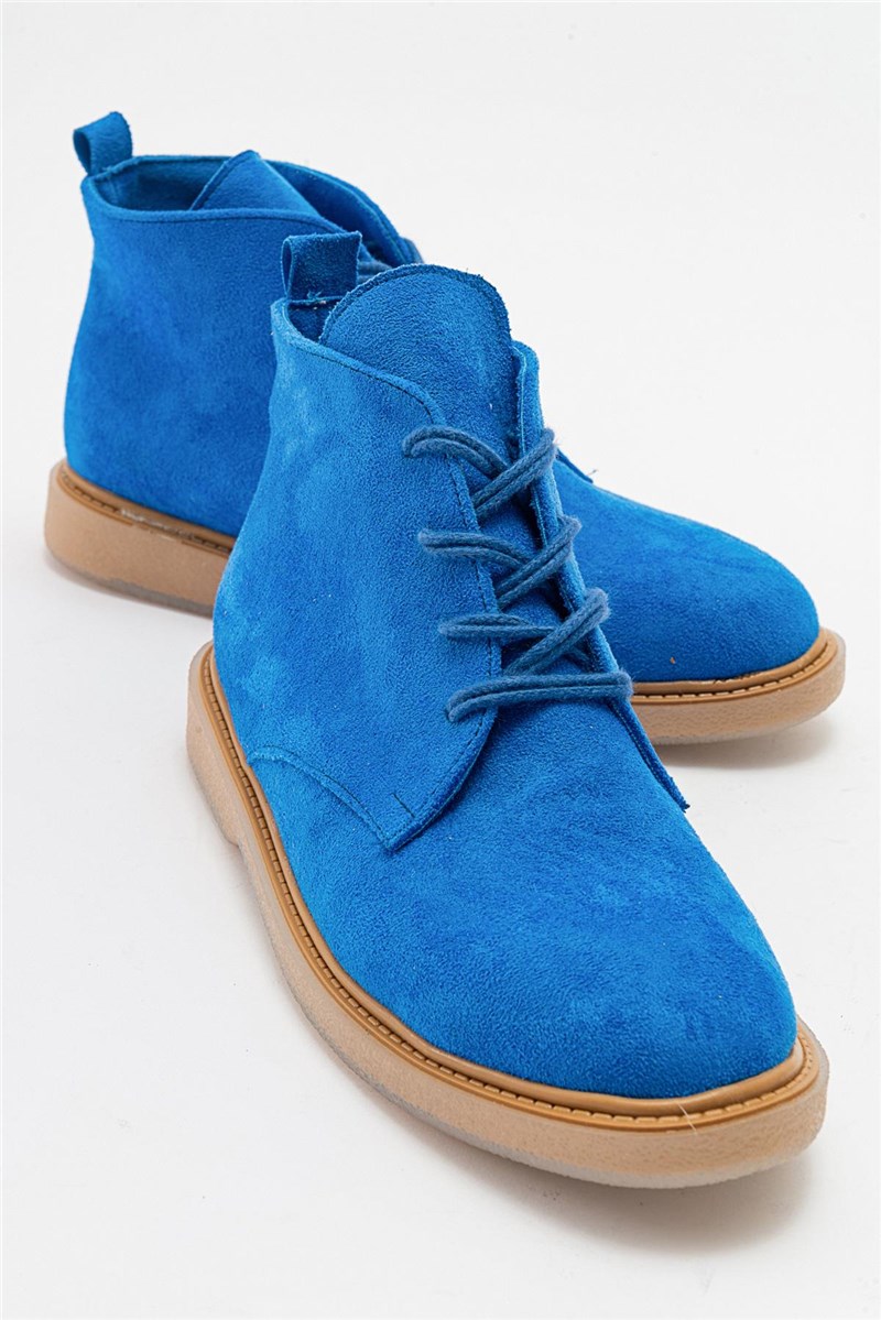 Stivali in pelle scamosciata con lacci da donna - Blu brillante #407024