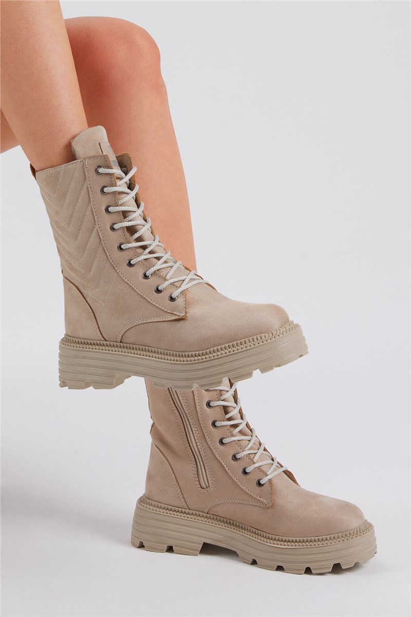 Women's Thick Sole Suede Boots - Cream Color #399445