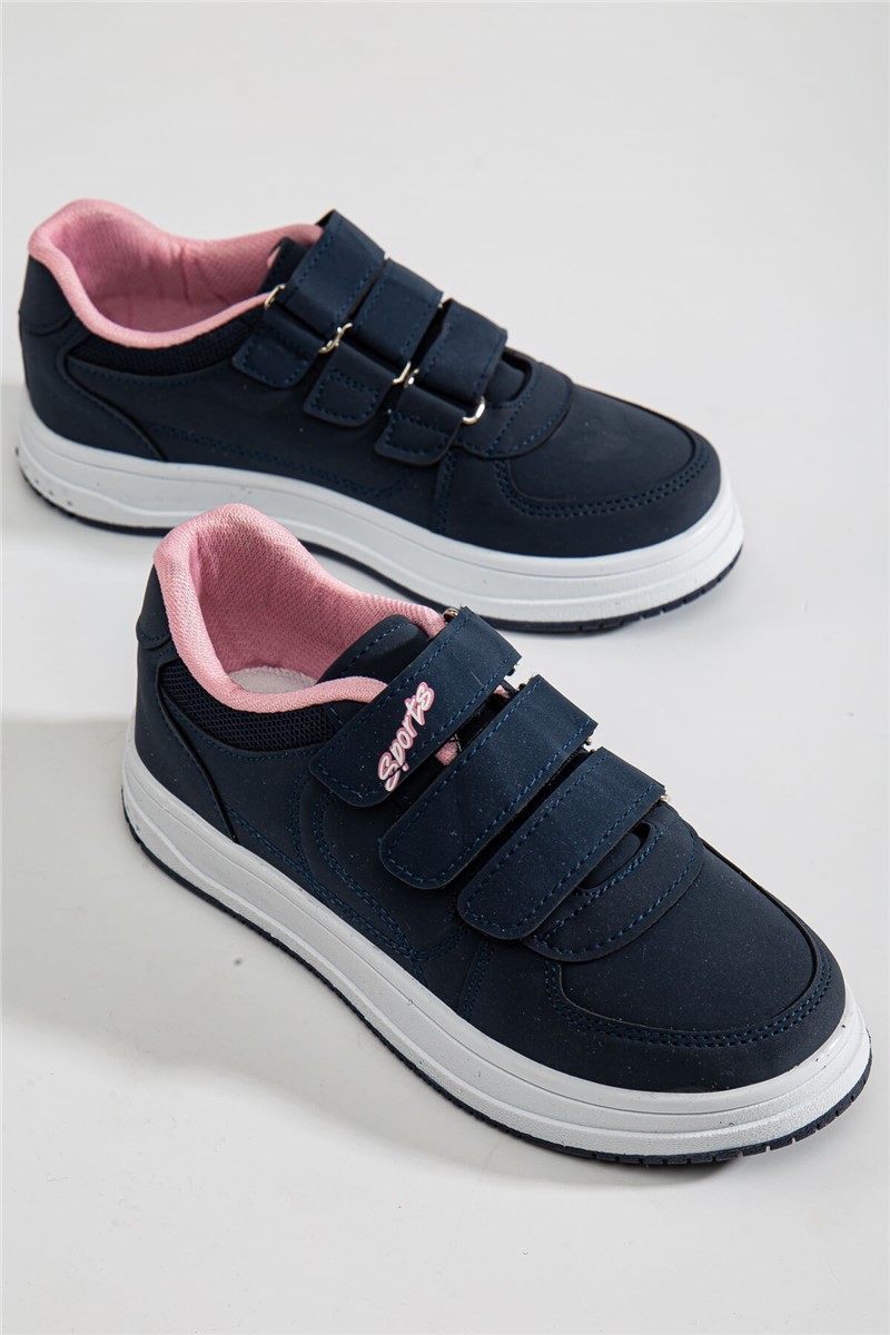 Children's Sports Shoes with Velcro Closure - Navy Blue with Pink #366109