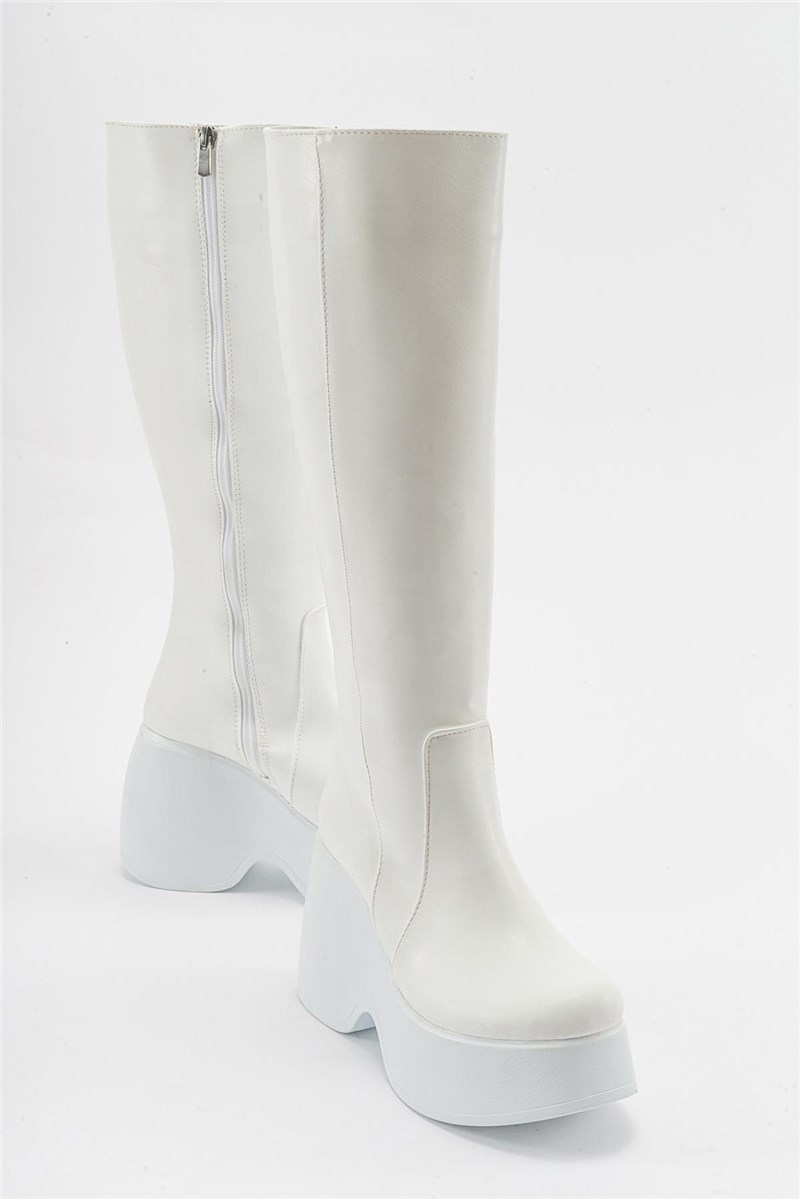 Women's Platform Boots - White #410866