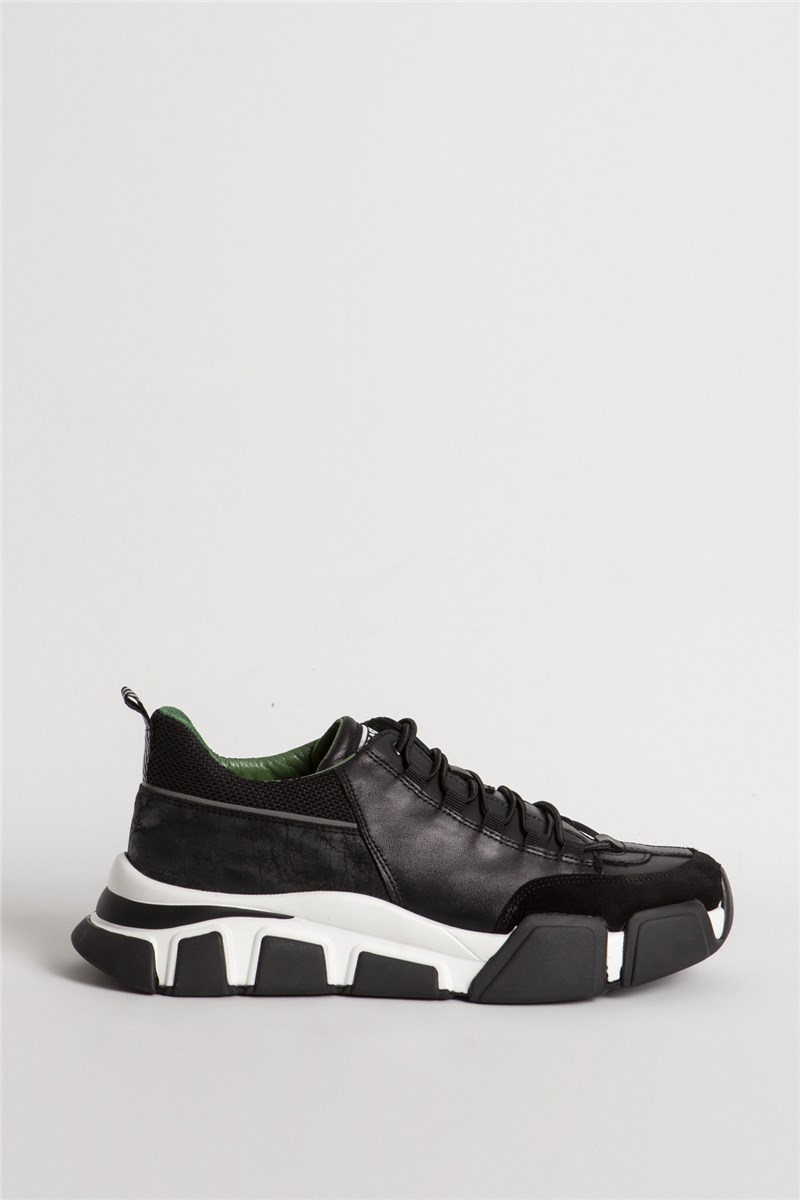 Muške sportske cipele od prave kože 16229 - crne s bijelom #403342