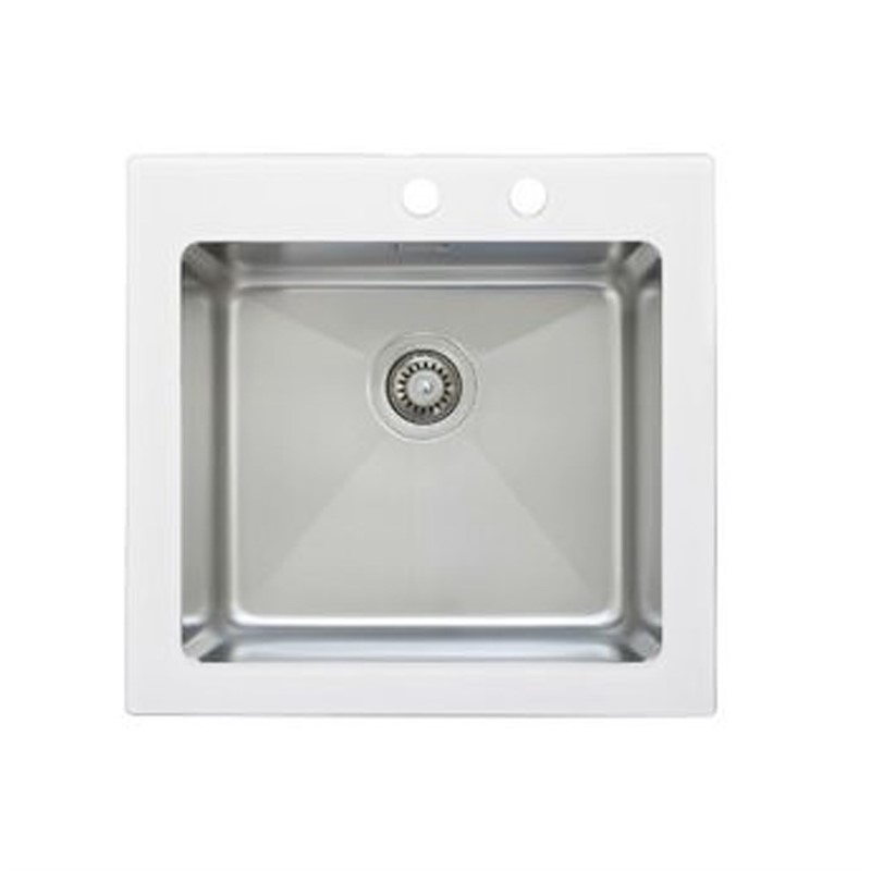 Ukinox Safir 55 I5PO.GT Kitchen sink in steel with glass frame 50 cm - White #357025