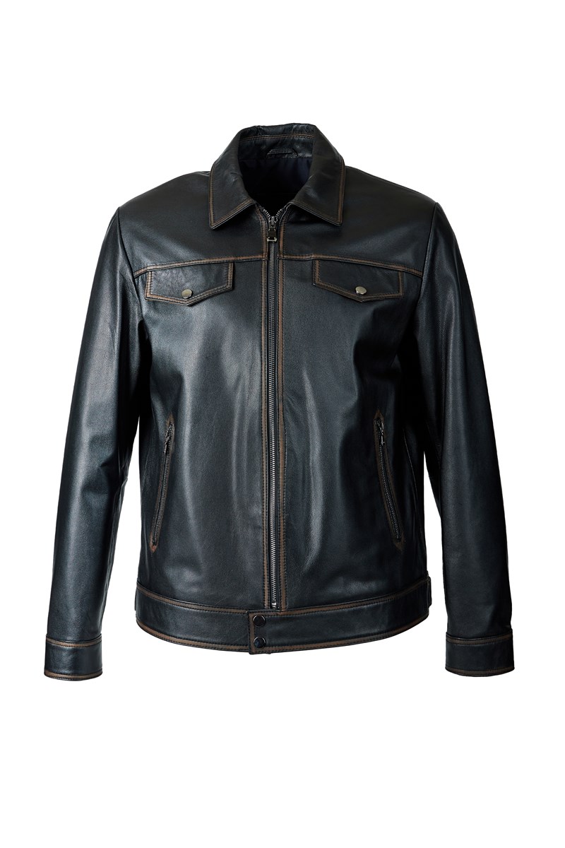 Men's Genuine Leather Jacket WM206 - Black #411748