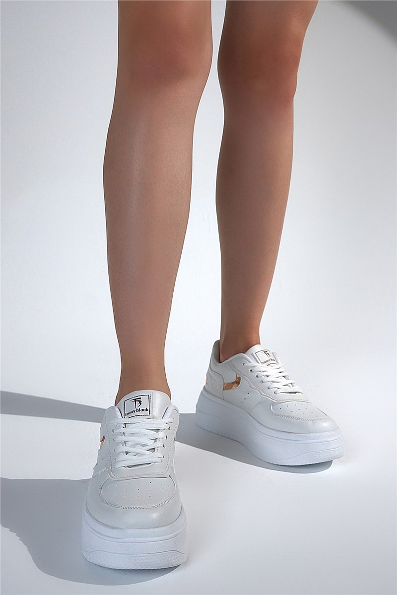 Scarpe sportive stringate da donna - bianche con colore rame #406183